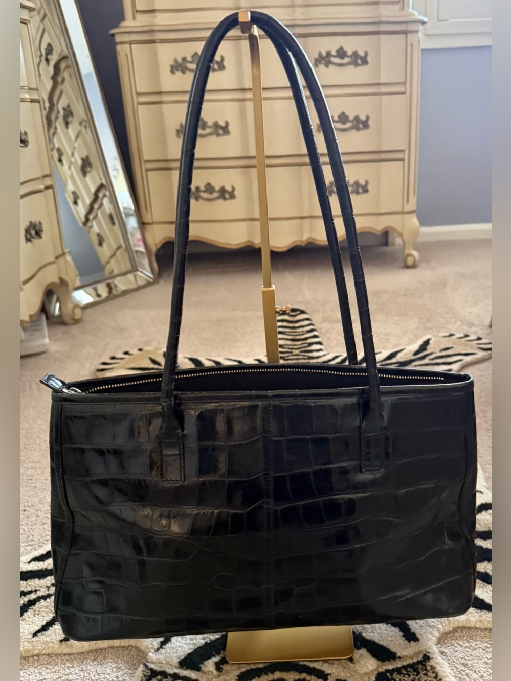 Monsac Black Croc Embossed Leather Handbag Vintage